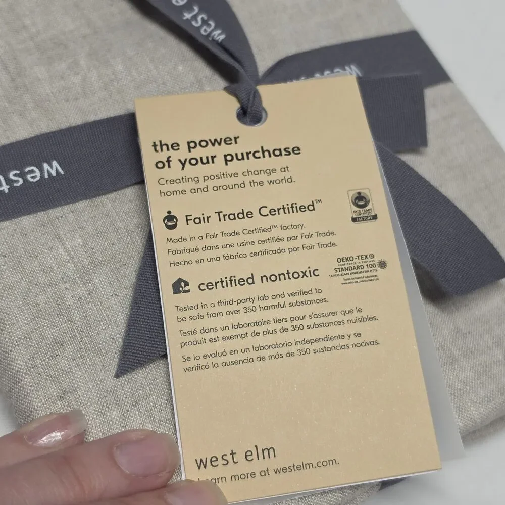 New West Elm Belgian Flax Linen Light Gray KING Sham Pillowcase Set Of 2